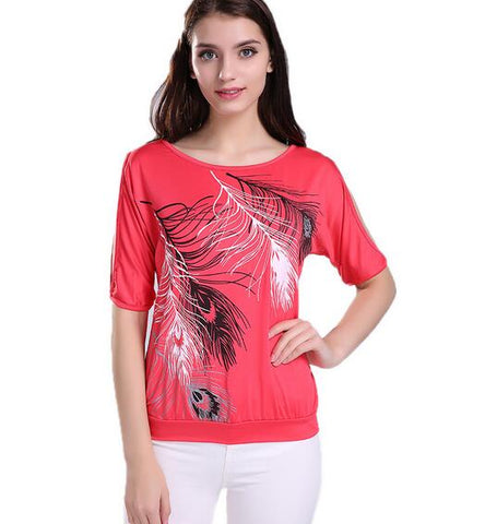 Feather Printed T-shirts Women